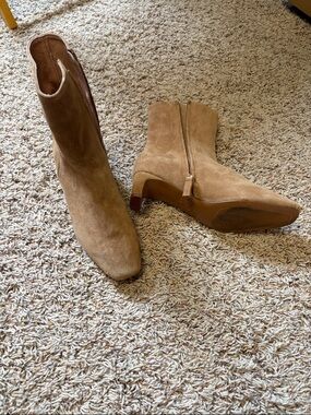 J.Jill Women’s Tan Suede Mid-Heel Ankle Boots with Side Zip size 7
